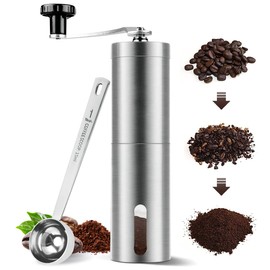 FainFun Kaffeemühle Manuell aus Edelstahl, Kaffeemühle Kegelmahlwerk Einstellbarer Mahlgrad Handmühle, Schleifkern aus Keramik Handkaffeemühle, Voll waschbar