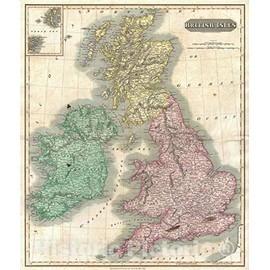 Historic Map : The British Isles with Shetland & Orkney Islands, Thomson, 1815, Vintage Wall Décor : 20in x 24in