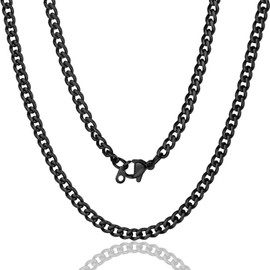 Curb Chain Necklace Stainless Steel Flat Snake Link Chains Rocky Tough Man Jewelry Black