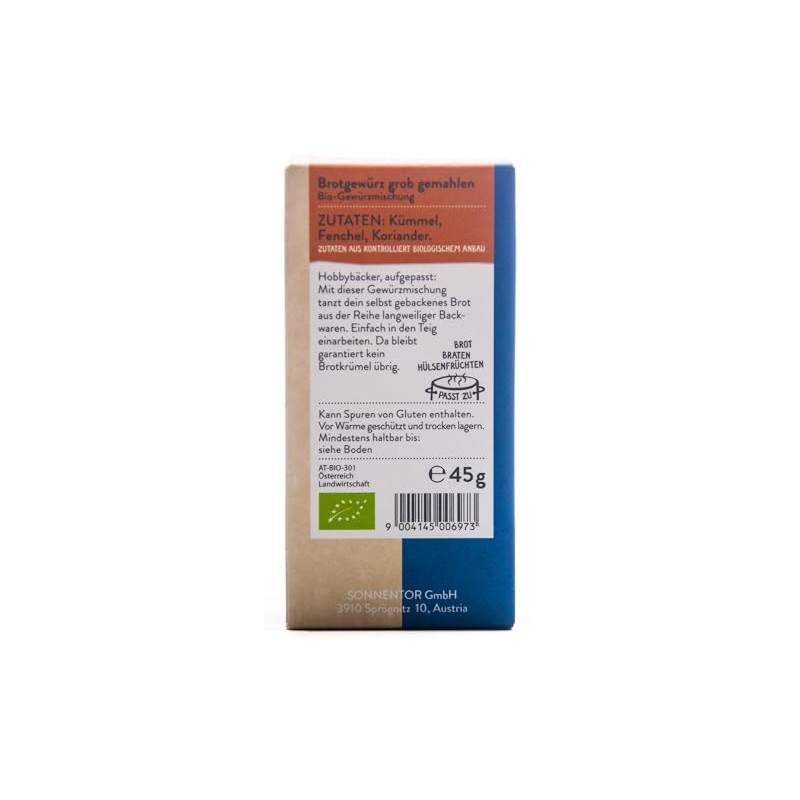 Sonnentor Bread Spice Coarse Ground 45g