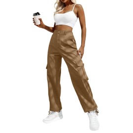 Lepunuo Cargo Pants for Women Baggy Zipper Y2K Pants Light Baggy Pants Brown