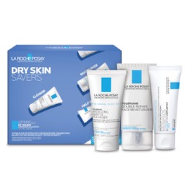 La Roche-Posay Dry Skin Saver Gift Set with Toleriane Hydrating Gentle Cleanser Face Wash 50ml, Double Repair Face Moisturizer 40ml & Cicaplast B5+ 40ml, Travel Size Face Cleanser & Face Lotion Set