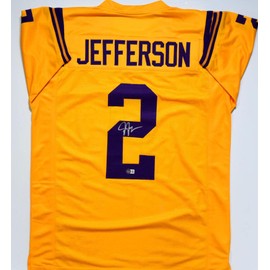 Justin Jefferson Autographed Gold College Style Jersey-Beckett W Hologram Silver