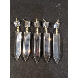 Antique Lot Of 5 New Spike Spear Rectangle Coffin Chandelier Crystal Prisms Brass 3 1/2"