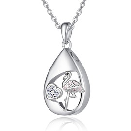 TANGPOET Teardrop Urn Necklace 925 Sterling Silver Flamingo Ashes Necklace, Cremation Jewelry for Ashes Pendant, Gifts for Women, with Funnel Filler Kit