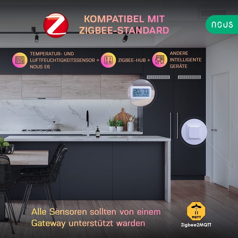 NOUS E6 Temperature Sensor, Hygrometer Smart Thermometer, ZigBee Temperature Sensor,