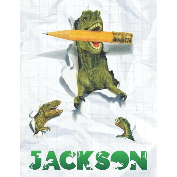 Jackson: Personalized Dinosaur Sketchbook For Boys. 8.5"x11" 110 Pages. Doodle,