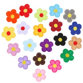 20 Pcs Flower Iron on Patches, 2 Inch 5 Petals Floral Embroidered Applique, Sew-on/Iron-on Colorful Clothing Fabric Patches Small Cute DIY Patch for Jackets, Jeans, Bags, Backpacks, Hats (20 Colors)