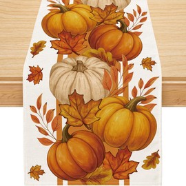 Fall Table Runner, Maple Leaf Orange Pumpkin Table Runner Seasonal Autumn Thanksgiving Home Decor Party Dining Table Decorations 13x72 Inch