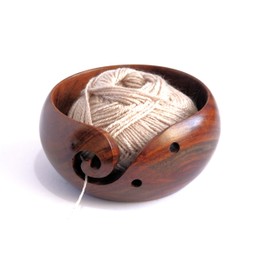 Rose Wood Yarn Bowl - 6" x 3" with Free Yarn Ball | Premium Rosewood