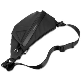 Hejo Men's Sling Bag, Shoulder Bag, Bum Bag with Headphone Jack, Waterproof Crossbody Bag, Multifunctional Travel Sling Bag for Travel, Workout, Hiking (Black), black, deconstructed