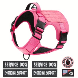 US Local Tactical Pet Chest Service Dog Harness Vest Adjustable Reflective Dog Harness with Metal Buckle for Hiking TrainingSize: XL, Color: Pink