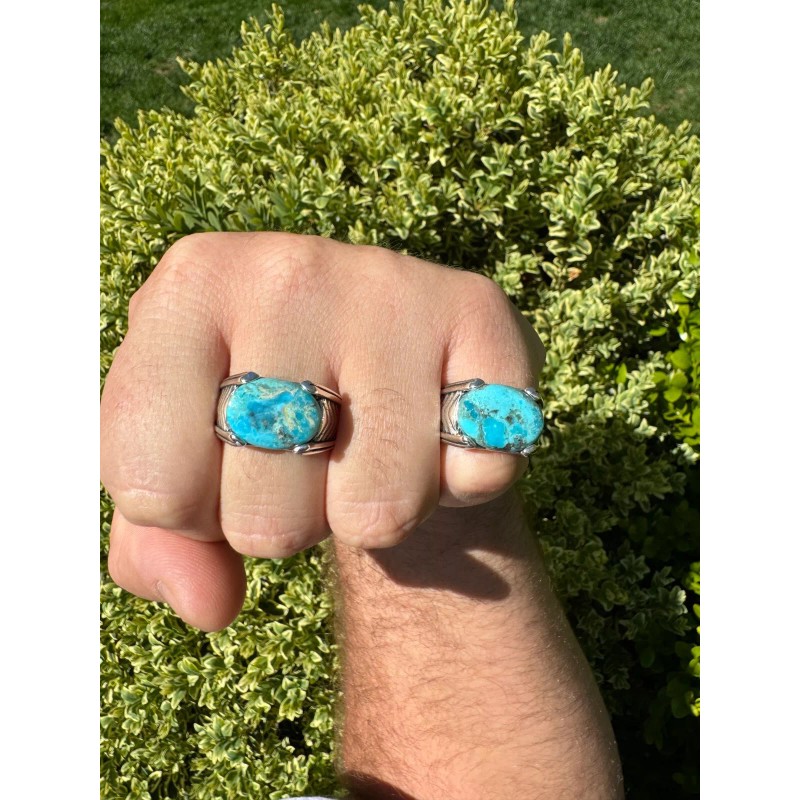 HarlemBling Blue Genuine Turquoise Mens Real Solid 925 Sterling Silver