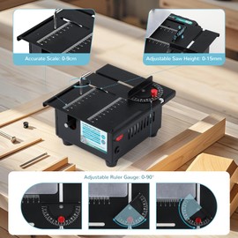 Bonoutil Cordless Mini Table Saw, 4 Blades Set Dual Power Option Li-ion Battery/Power Cord Cut Thickness 15 mm 0-90° Adjust Small Hobby Saws for DIY Model Wood Cutting