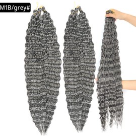 30 Inch Ocean Wave Crochet Hair Extensions for Women 3 Packs/Lot Deep Ripple Crochet Twist Braiding Hair Curly Synthetic Braids Hair (30'', Purple mix Pink)………