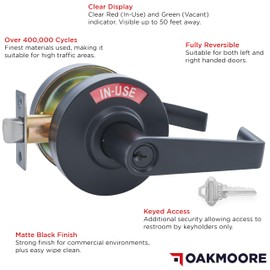 OAKMOORE Keyed Entry Commercial Door Handle | Heavy Duty Commercial Door Locks with Indicator | Restaurant, Store, Hospital, Warehouse | Locking Occupied Door Lever Lock with Ke (Black)