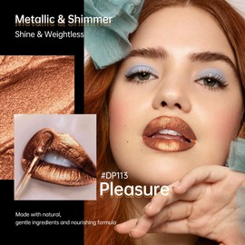 Depuplum Brown Lipsticks for Women Metallic Lipstick Long Lasting Non Stick Cup Lip Gloss, Shimmer Lightweight Hydrating Full Coverage Lip Color, DP113 Pleasure