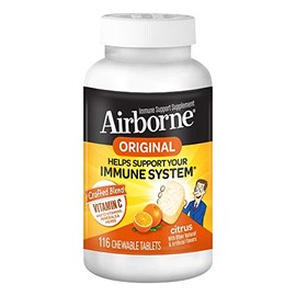 Airborne Airborne 1000mg Vitamin C + Zinc Immune Support Supplement Chewable Tablets, Citrus Flavor with Powerful Antioxidants Vitamins A C & E, 116 Chewable Tablets (3 Pack)