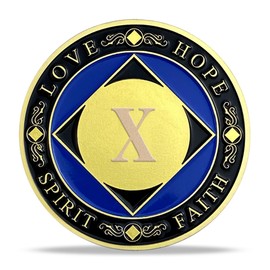 Regalos de moneda de sobriedad de 10 años | Moneda AA Serenity Diamond - Medallón con chip AA NA HA con oración de serenidad | Narcóticos Alcohólicos Regalos anónimos para aniversario mes y año para