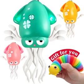 LUSTERMOON Electric Dancing Octopus Toy, Automatic Obstacle Avoidance Crawling Squid - Lights, Music, Crawling & Fishing Rod Play Fun Chase Toy for Kids Boy Girl Birthday Gifts (Green)