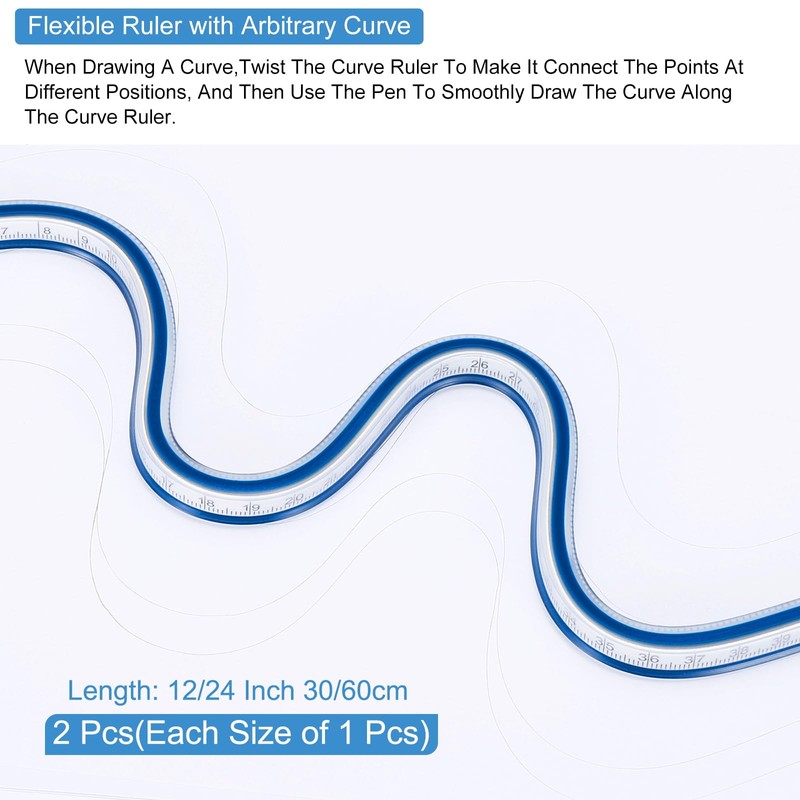QUARKZMAN 12/24 Inch 30/60 cm Flexible Curve Ruler for Drawing,