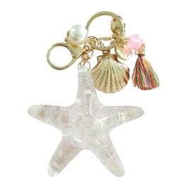 GALPADA Sea Star Key Ring Simple Keychain Decor Key Rings Key Chain Ring Beach Shell Tassel Key Ring Pendant Pearl Rhinestones