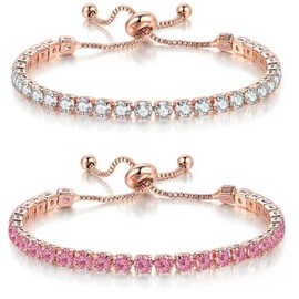 YeeHeen Tennis Bracelet Cubic Zirconia Bracelet for Women Slider Bracelet White Pink 1