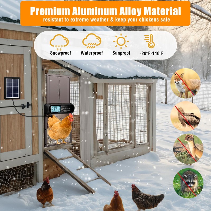 Automatic Chicken Coop Door Solar Powered, LCD Screen Electric Auto