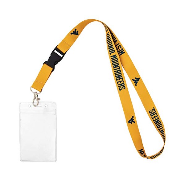 West Virginia University WVU Mountaineers Car Keys College ID Badge Holder Lanyard Keychain Detachable Breakaway Snap Buckle (w/ Pouch Yellow)