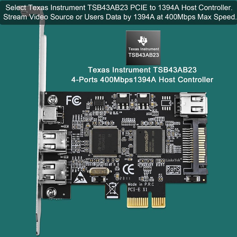 LinksTek 4-Ports PCIE 1394A Firewire 400 Card for Windows OS