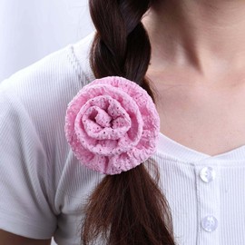 TseenYi Boho Flower Elastic Stretchy Hair Ties Large Flower Hair Band Hair Rope Pink Floral Stretchy Rubber Hair Rope Pink Flower Ponytail Holder Band Scrunchies Ring Bridal Hairstyles Decoration