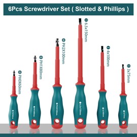 YOSIGHT 6PCS Screwdriver Set Magnetic Tip with Organizer - 3 Phillips & 3 Slotted, CRV Steel Tips, Electrician Insulated Screwdriver Kit