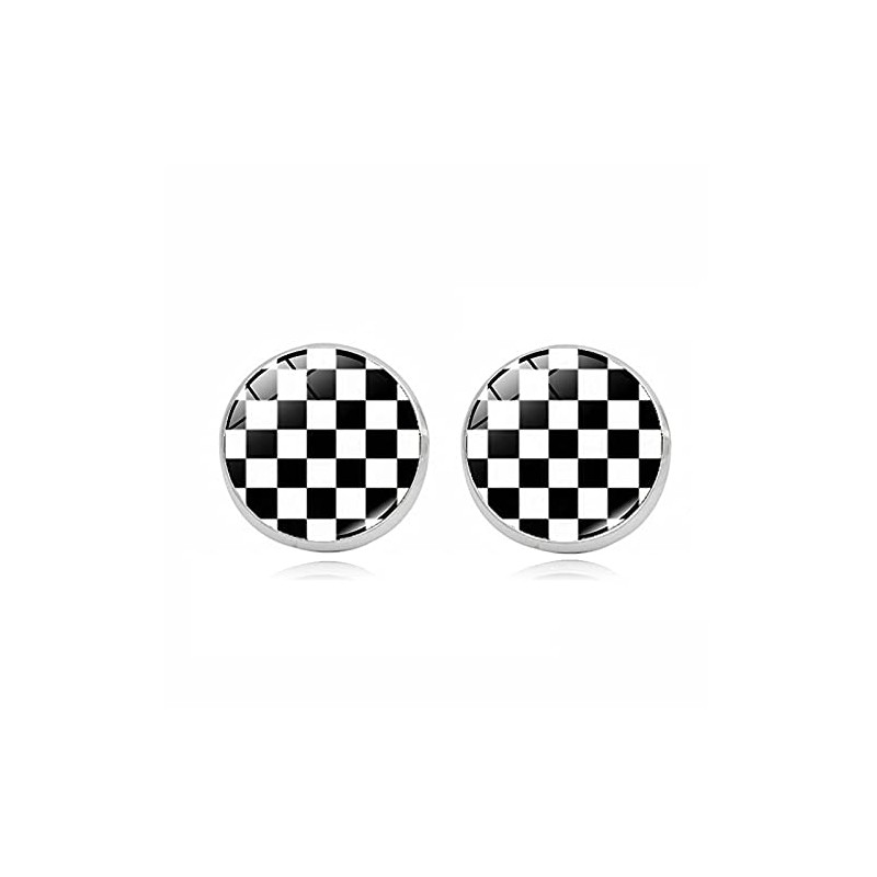 ROSTIVO Black White Checkered Stud Earrings for Women Cute Plaid