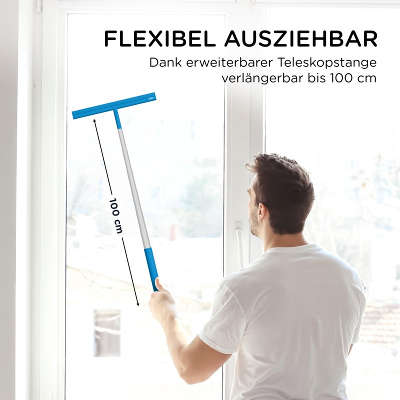 BADIONA Extendable Shower Squeegee, Black, White, Blue (Blue)