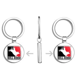 HJ Media Bull Rider PBR Rodeo Metal Steel Keychain Ring Double Side Key Chain