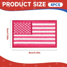 LEMIBK 4PCS American Flag Patches, Embroidered Iron on/Sew on US USA Flag Patches for Clothing Hat Backpack Jeans Jacket and More, Pink Iron