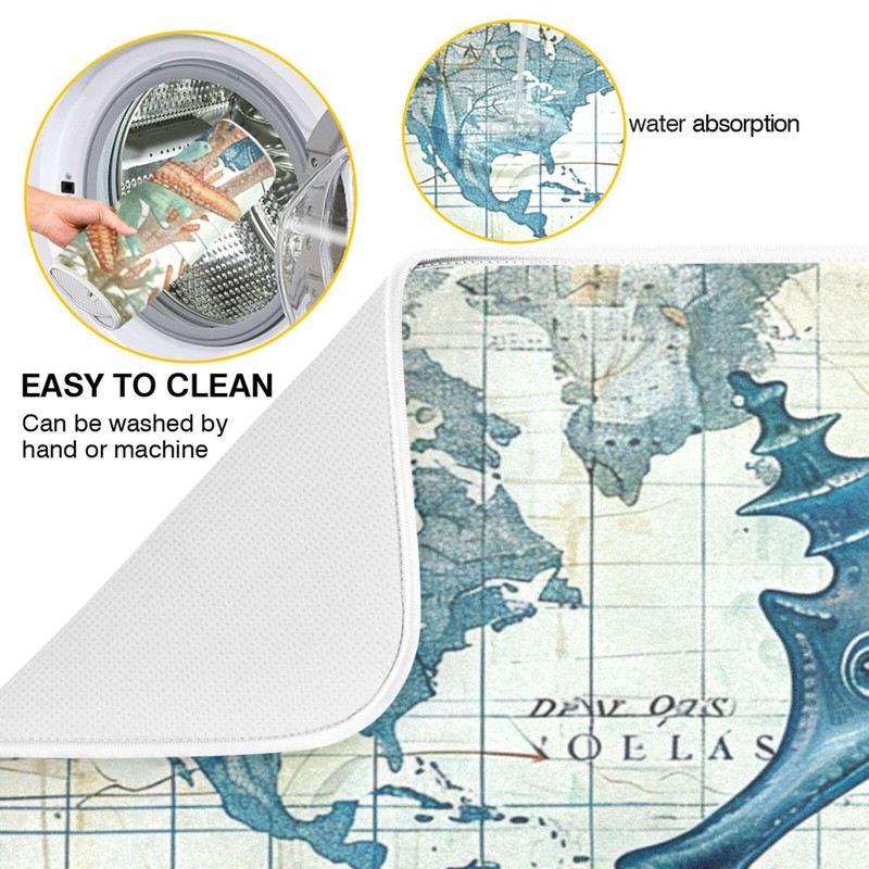 Nautical Ocean Seahorse Dish Drying Mat for Kitchen Counter 16x18
