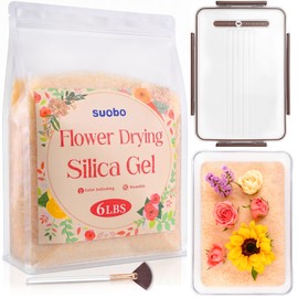 suobo Silica Gel Flower Drying, 6LBS Flower Preservation Kit, Color Indicating Flower Drying Crystals with Airtight Container and Brush, Reusable Silica Sand for Wedding Bouquet