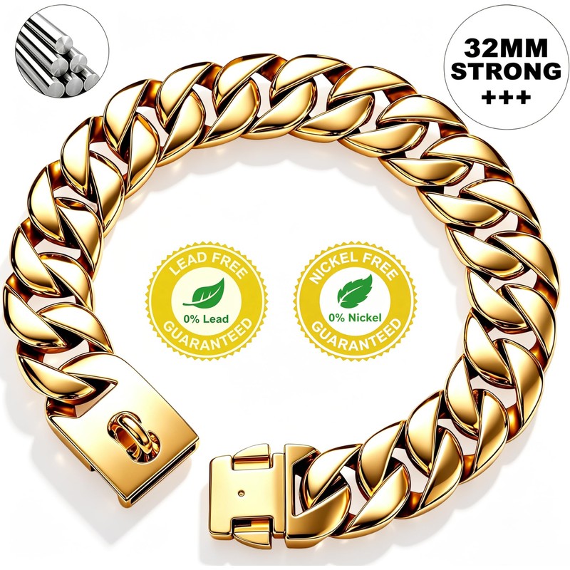 Heavy Duty Dog Collars for Large Dogs, 32mm Thick Cuban