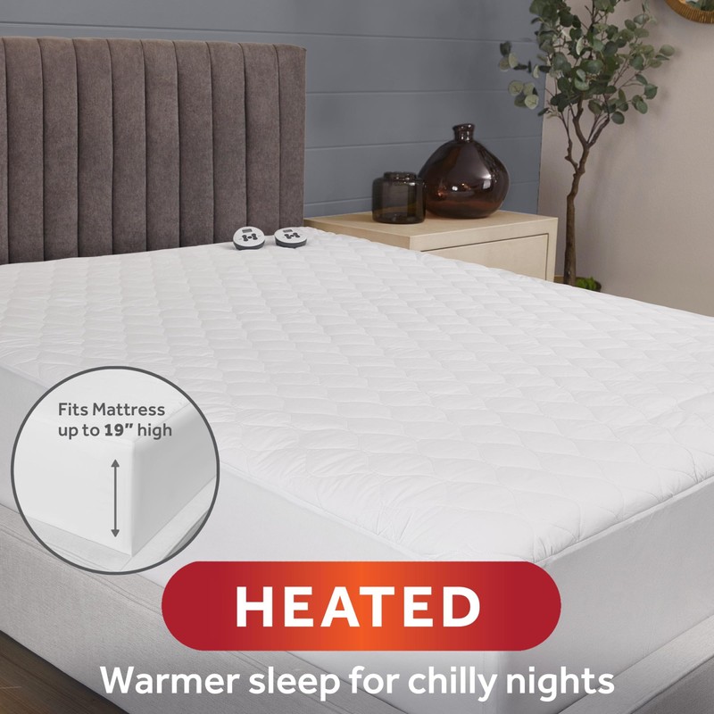 Sunbeam Electric Premium Water Resistant Restful Quilted Heated Mattress Pad,