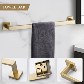 TURS Brushed Gold Bathroom Accessory Set 4-Pieces Bathroom Hardware Set Square Towel Bar Set Stainless Steel Towel Holder Set