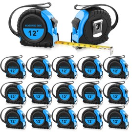 20 Pieces Easy Read Measuring Tape Bulk 12 FT Retractable Measuring Tape Small Tape Measure Measurement Tape with Pause Buttons for Engineer Contractors, Autowind and Lock, Blue