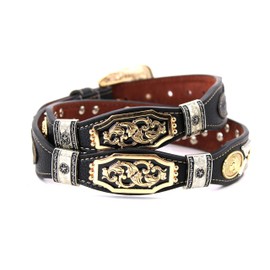 West Star Texas Mens Women Western Cowboy Thick Leather Belt Longhorn Horse Rooster Cowboy Prayer Sheriff Star Emblem 111B Horse BK Weave XL