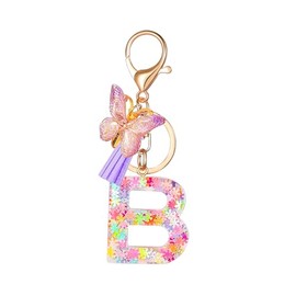 COLORFUL BLING Glitter Snowflakes Alphabet Butterfly Initial letter Keychain for Women Girls Bag Car Key Chain-B