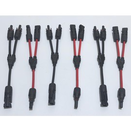 LiuBaiWuQuStars 6pcs mc4 y connectors, Solar Y Branch Connectors Extra Long Solar Panel Parallel Connectors 1 to 2 Solar Cable Wire Plug Tool Kit (M/FF and F/MM) (3, Black&red)