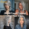 QUEENTAS 12" Gray Wigs for Women Grey Silver Medium Length