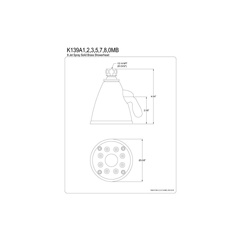 Kingston Brass K139A7 Victorian Shower Head, Brushed Brass 3.63 x