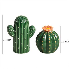 Bicuzat - Juego de saleros y pimenteros de cerámica con forma de cactus pintados a mano, juego de 2 piezas