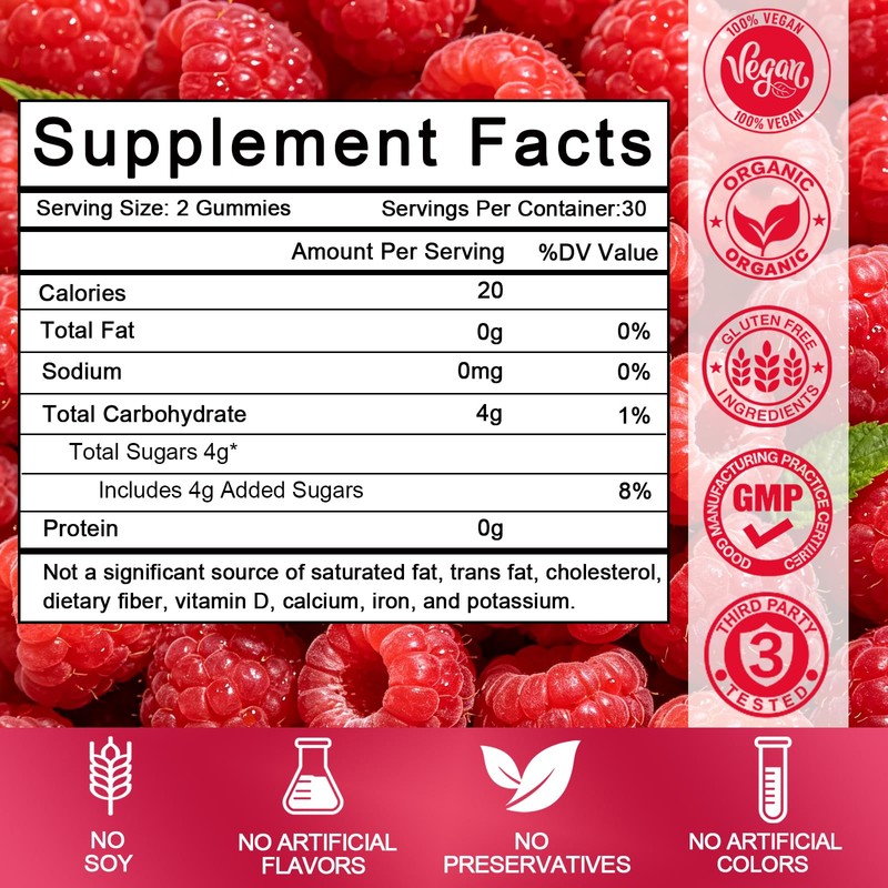 Glucose Gummies Raspberry Flavor, Quick Energy Fuel Support for Active