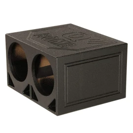 Q Power Dual 10 Inch Vented Triangle Ported Wood Subwoofer Enclosure Box with Durable Bedliner Spray and Spring Loaded Terminals, Black
